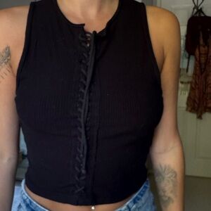 Elegant Black Lace-Up Tank Top